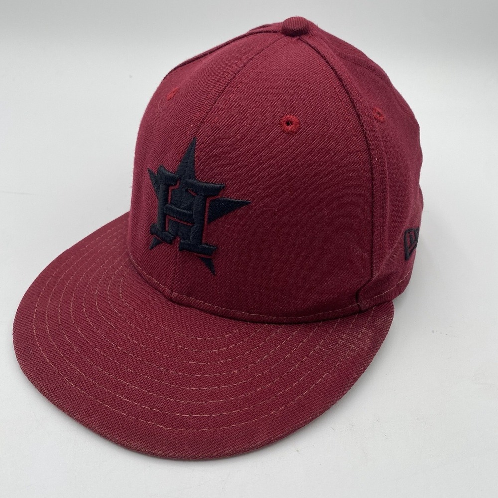 Houston Astros Hat New Era 59fifty Fitted Sz 7 1/2 Burgundy Red On Field Cleaned